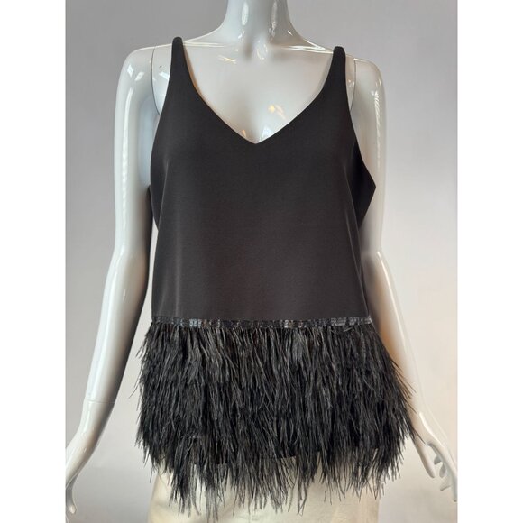 Romeo + Juliet Couture Black Feather Fringe V-Neck Tank Top L - Picture 10 of 16